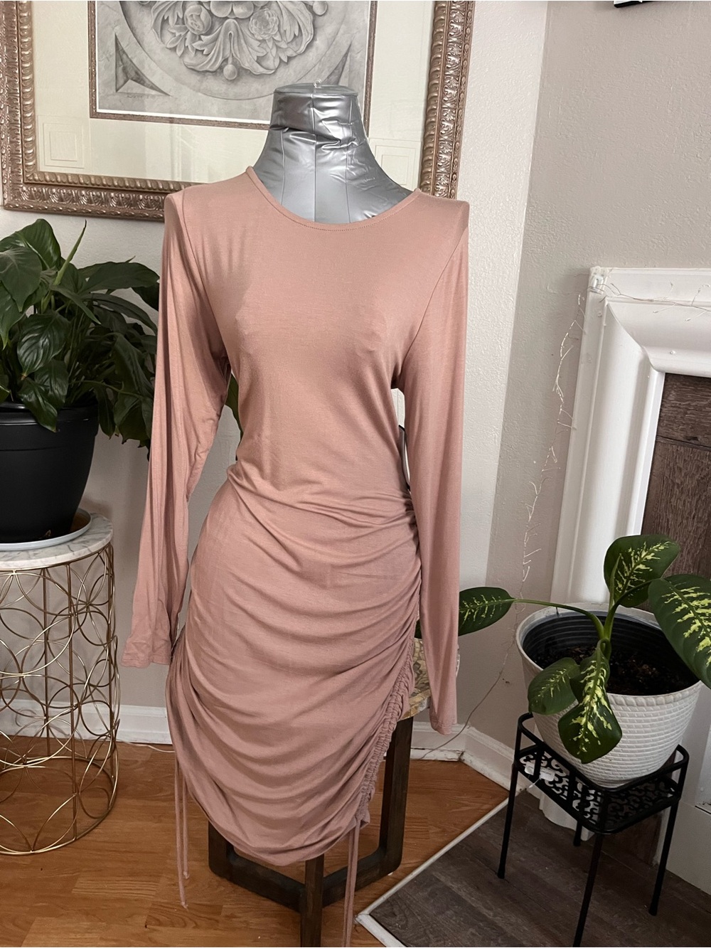 Nordstrom Long-Sleeve Ruched Bodycon Dress in Dusty Rose